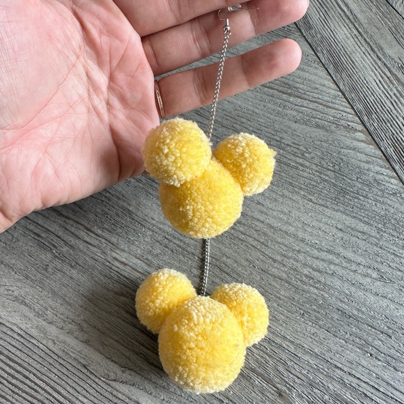 Disney Handmade Yellow Belle Thread Pom Pom Mickey silhouette earrings - Picture 2 of 4